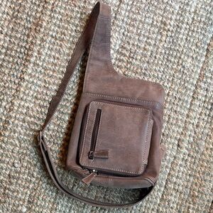 TAUPE NUBUCK - Traveller Crossbody Bag with Adjustable Strap